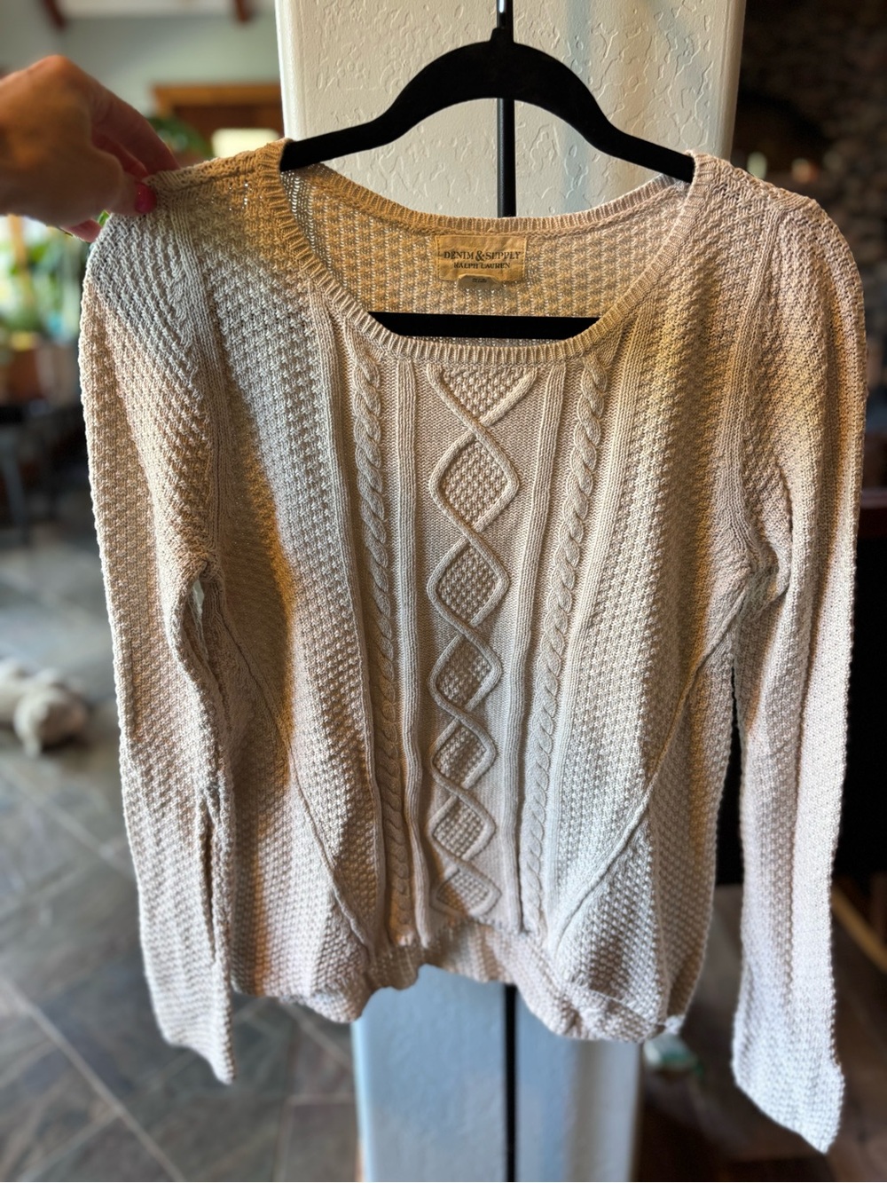 Denim & Supply Ralph Lauren Cream Cable Knit Fisherman Sweater Cotton sz Small